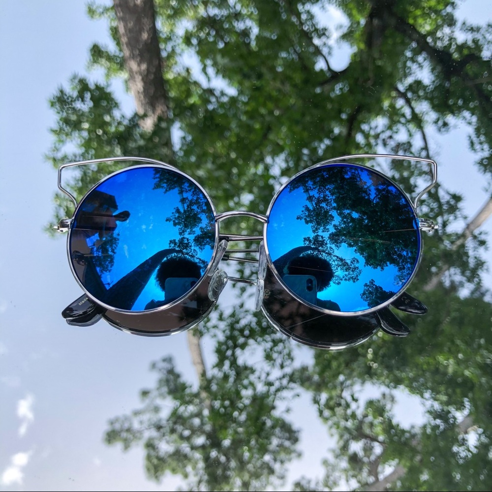 blue lens cat eye sunglasses